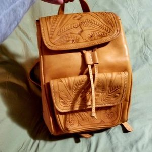 Floral Leather mini backpack with adjustable strap